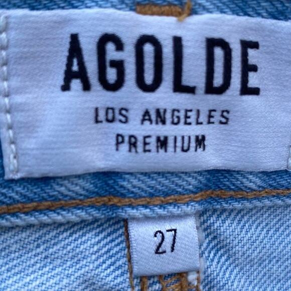 New Agolde Women Light Wash Distressed Ripped Jean Denim Mini Skirt Size 27 - Picture 8 of 11